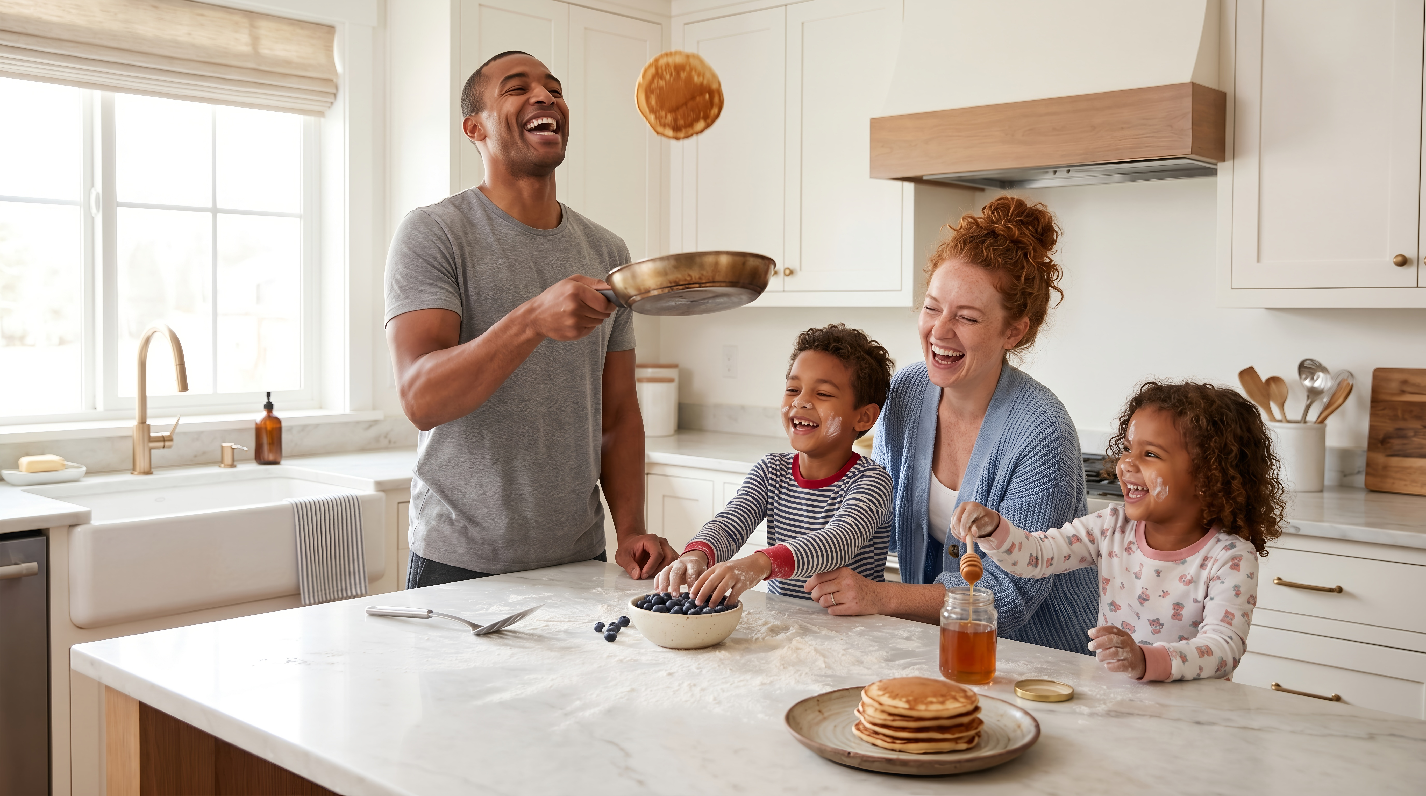 Happy family in a beautifully designed kitchen
