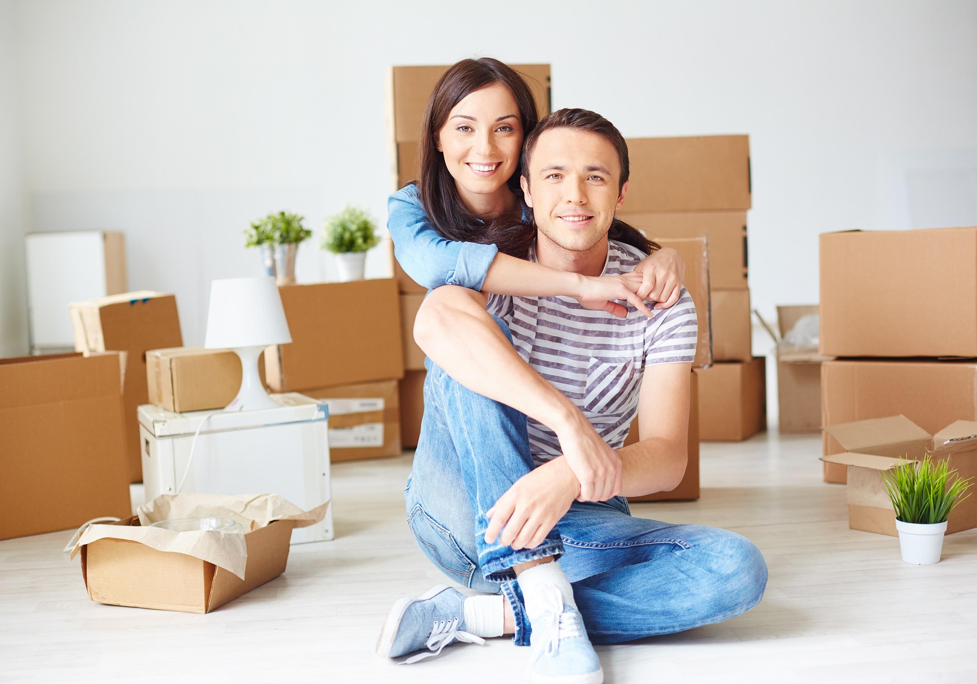 Happy couple in new home